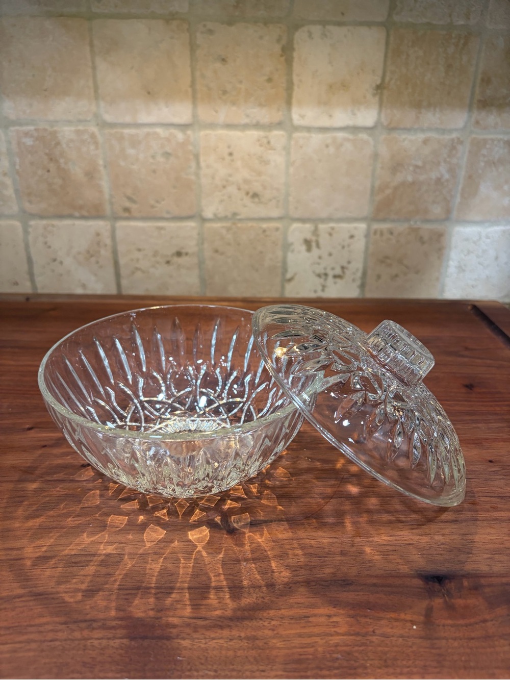 Clear Glass Covered Serving Bowl - Elegant Cut Glass Design